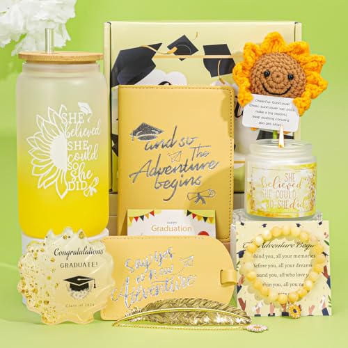 Graduation Gifts,Graduation Gifts For Her 2024,She Believed She Could So She Did,Congratulation College High School Glass Cup Candle Graduation Box