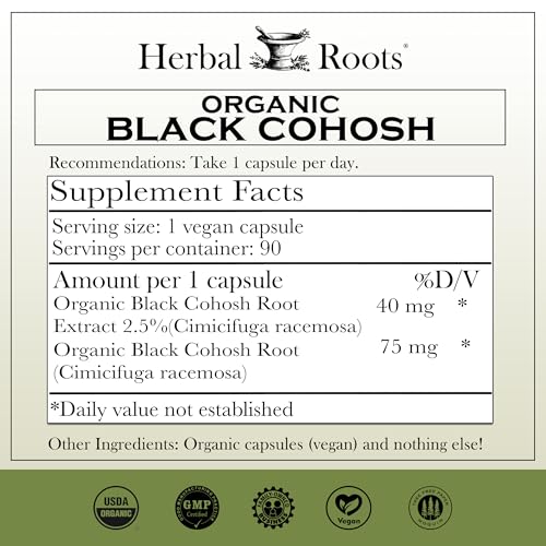 Herbal Roots Organic Black Cohosh Root Capsules - Menopause Support - 3 Month Supply - Certified USDA Organic -90 Vegan Capsules - Image 3