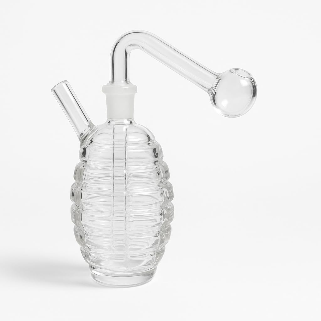 SEPARATE WAY Clear Glass Bubbler – Grenade-Shaped Borosilicate Water Pipe with Detachable Frosted Joint, Compact 6-Inch Design for Smooth Filtration-picture-21