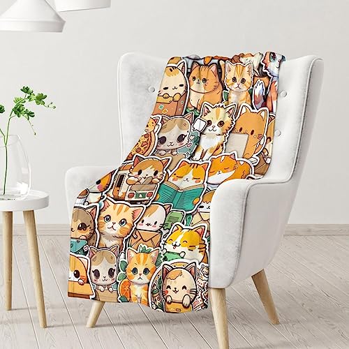 Cat Blanket Gifts - 30"x40" Cute Throw for Kids & Adults - Yellow Soft Fuzzy Blankets for Couch & Office