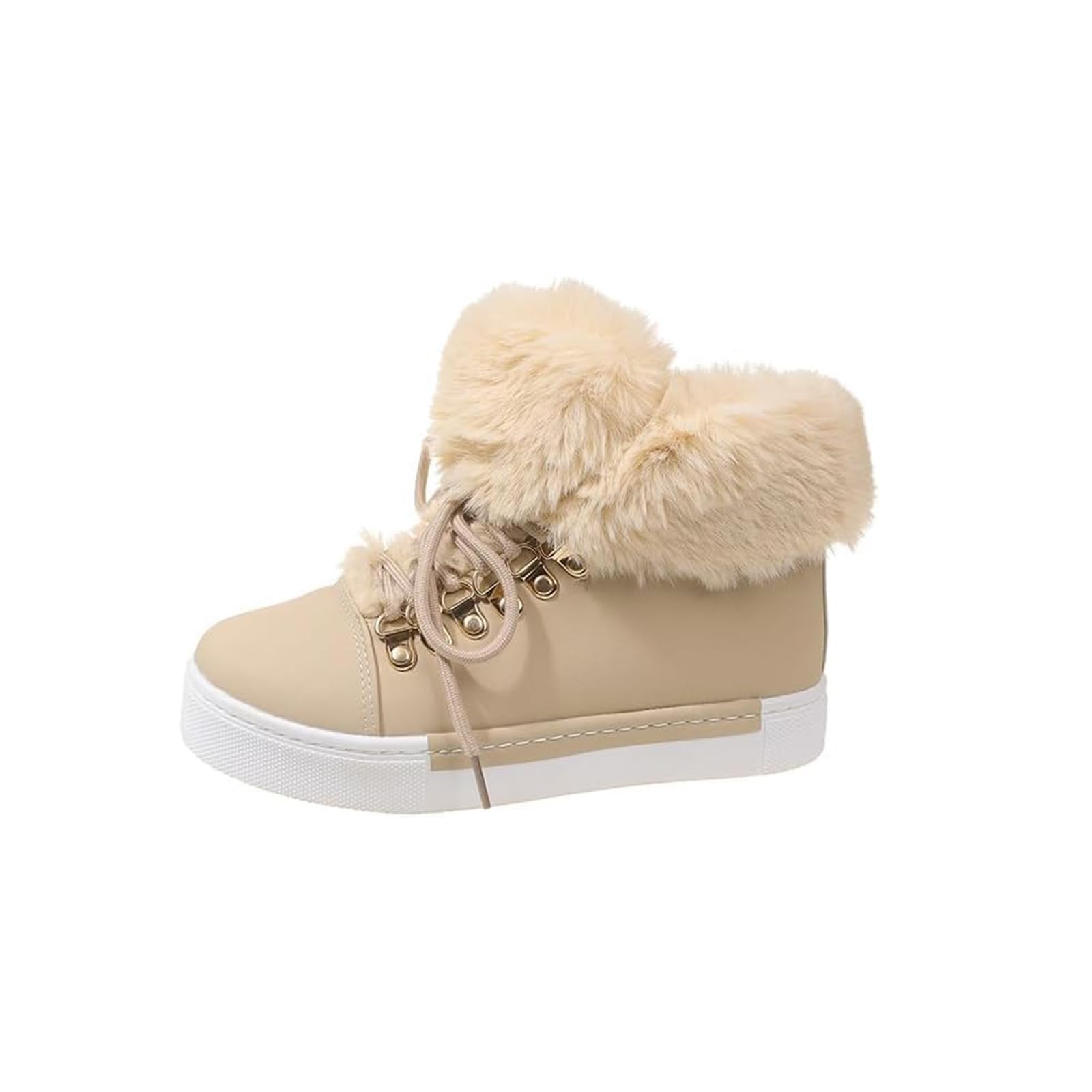 Women’s Winter Snow Boots - Lace-Up Warm Plush Lined Flat Ankle Booties, Thick-Soled Non-Slip Short Barrel Leather Boots for Work & Casual Outdoor