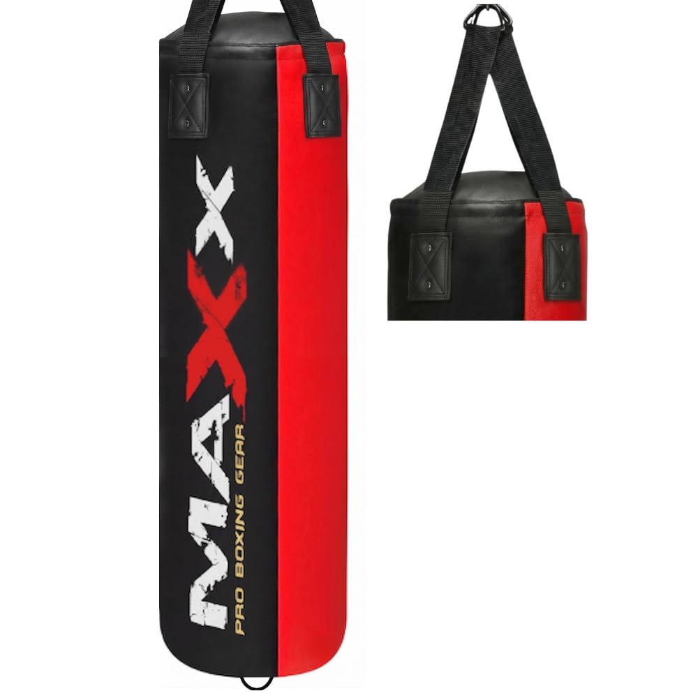 Maxx Black and Red 3ft 4ft 5ft 6ft Filled Hanging Boxing Punch Bag Set Heavy Punching bag (BAG + CHAIN, 4FT) โ image 1