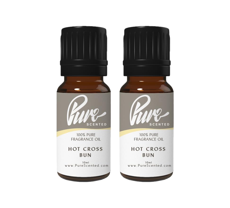 Pure Scented 20ml Fragrance Oils - 2 x 10ml Suitable for Candles, Soaps, Slime, Diffusers, Cosmetics, Wax Melts, Designer (2 x 10ml, Hot Cross Bun)