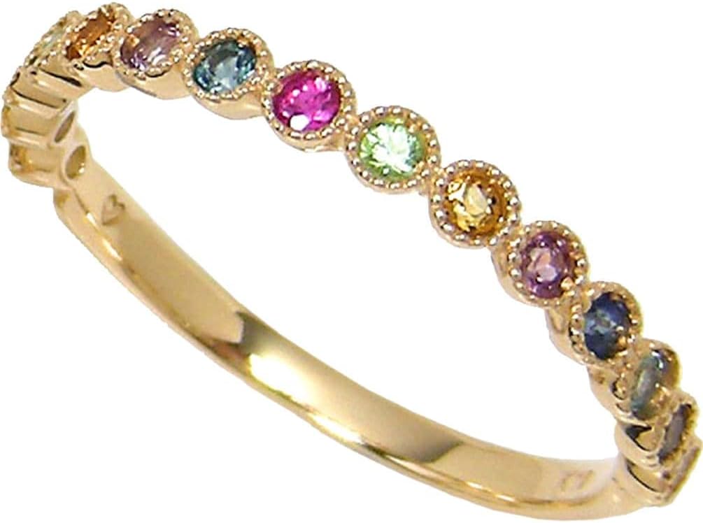 K10イエローゴールド マルチストーンフラワーリング K10イエロー