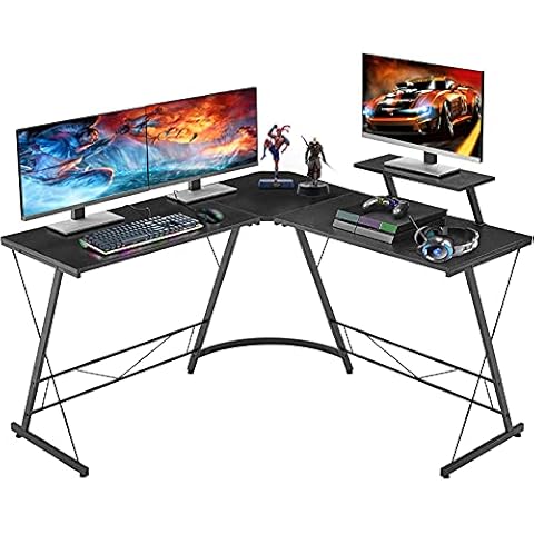 AINGOO L Shaped Desk Corner Desk 50.6” Gaming Desk with Large Monitor Stand Space-Saving Reversible Home Office Workstation, Easy to Assemble, Black Cover