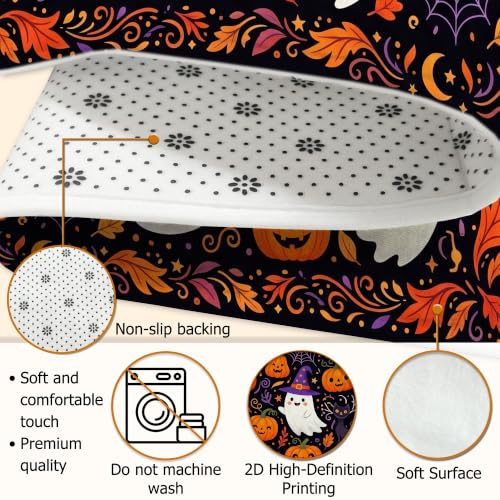 Alfombra de área fantasma calabazas murciélago Halloween naranja rectangular para dormitorio 7