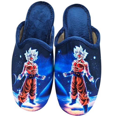 Zapatillas de Estar en Casa Para Niño - Chinela Destalonada - Confort - Suela de Caucho Antideslizante (SON GOKU AZUL OSCURO, Sistema tallas calzado EU, Adolescente, Números, mediano, 42)