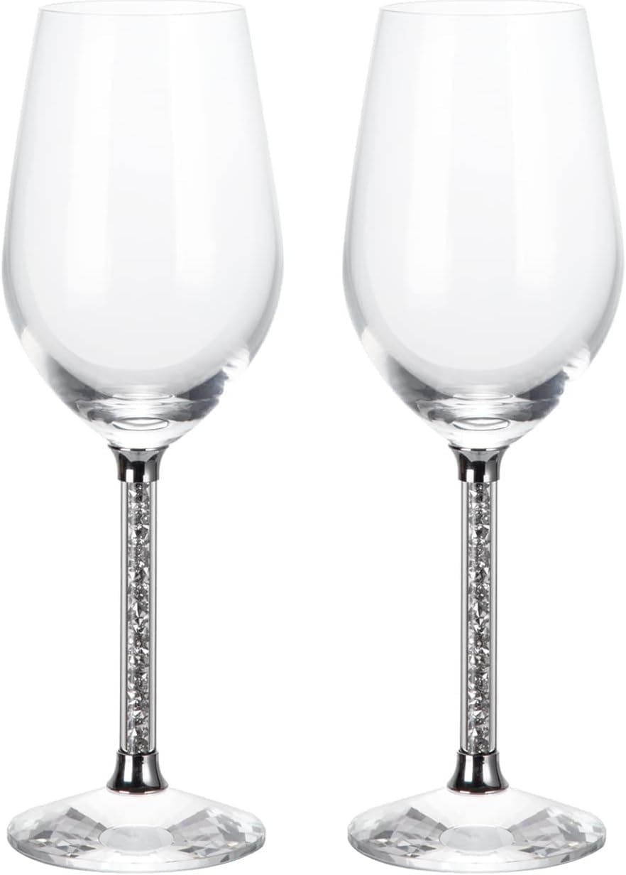 JAYOGLA Clear Crystals Wine Glasses Pair Embellished for Home Decor Set of 2 (20cm, Wine Glasses)