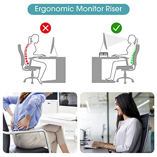 Auledio Metal Desk Monitor Stand Riser, Desktop Organizer Printer Stand Holder with Pull Out Storage Drawer and Side Compartments Pockets for Computer, Laptop, iMac, Pens, Phones, Calculators