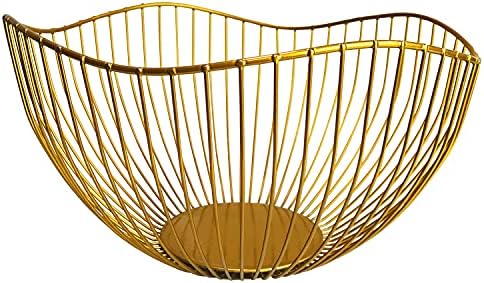 DMAR Wire Fruit Basket Gold Fruit Bowl for Kitchen Counter Wave Fruit Basket Serving Bowl Wire Fruit Dish for Fruits and Veggies DMAR Wire Fruit Basket Gold Fruit Bowl for Kitchen Counter Wave Fruit Basket Serving Bowl Wire Fruit Dish for Fruits and Veggies