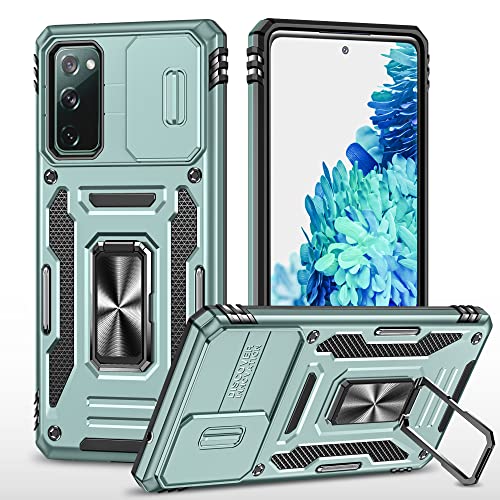 2NSPDRGNI Funda Compatible con Samsung Galaxy M52 5G,Carcasa Cubierta de cámara Deslizante Proteger Anillo Soporte Bumper Case Cover,Verde