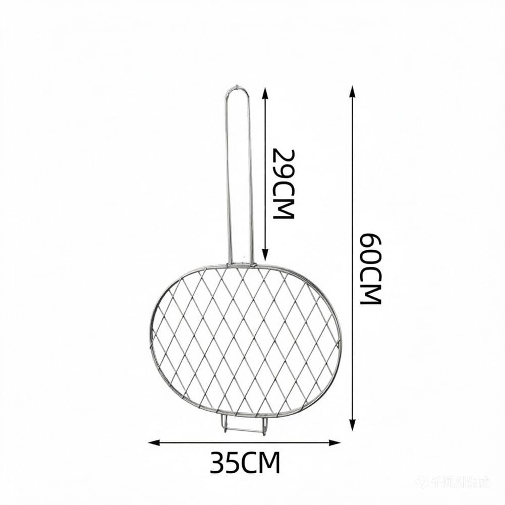 Griglia per pesce, in acciaio inox 304, 60 cm, pieghevole, con manico lungo, ovale, per pesce, verdure, gamberi, bistecche, campeggio, cucina all'aperto