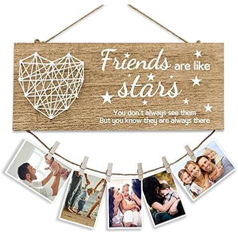 Best Friends Wooden Hanging Photo Display Holder Friendship Gifts Picture Frame Graduation Birthday Gifts For Friends Brag Board Picture Frames Collage Wall Decor (Light Colour) Cover