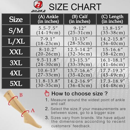 Image of Ailaka Medical 15-20 mmHg Zipper Compression Socks Women Men
