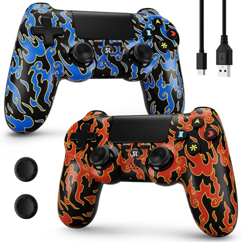 Image of Kujian Wireless Controller for PS4, 2 Pack Controllers for PS4 with Double Vibration /6-Axis Sensor /Touch Pad /Headphone Jack, Ergonomic Non-Slip Grip Compatible with PS 4 /Slim /Pro (Red & Blue)