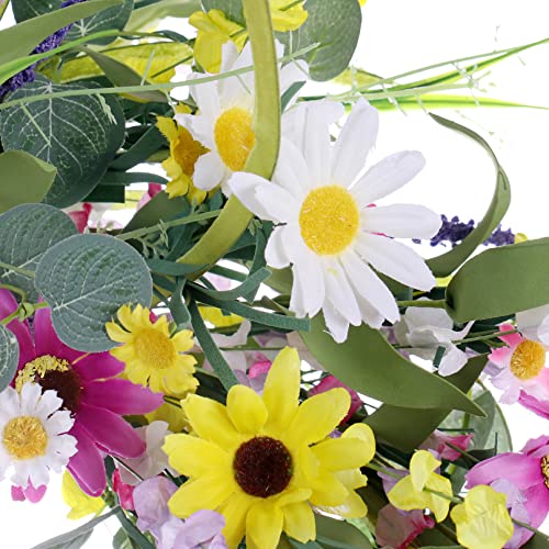 Yawwind 22 Inches Spring Wreaths For Front Door,Artificial Spring Wreath Summer Wreaths With Colorful Daisy Lavender And Green Eucalyptus Leaves For Spring Summer Indoor And Outdoor Decor #TOP3
