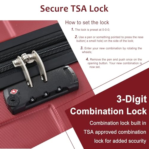 2-Piece Luggage Set - Lightweight Hardshell ABS Suitcases with Double Wheels - Expandable Carry-on & Checked Luggage (20"/28") - Red2