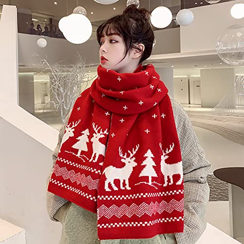 Winter Knitted Scarf For Women Reversible Christmas Scarf Fair Isle Snowflake Reindeer Soft Warm Long Scarves2