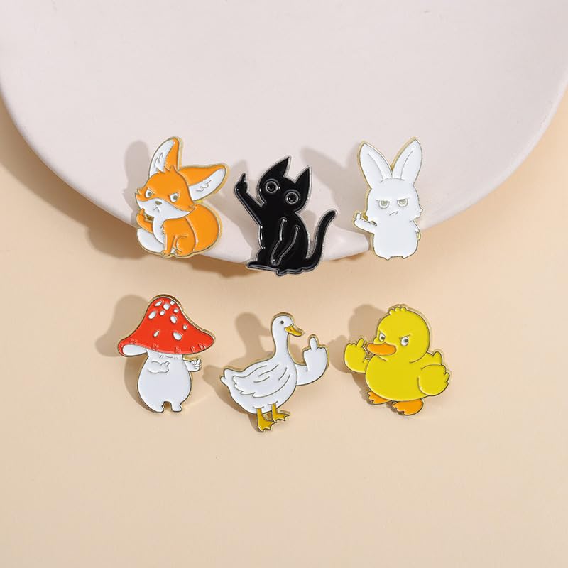 Image of Funny Cat with Middle Finger Brooch Pin - Creative Humor Animal Give the Finger Gesture Lapel Badge