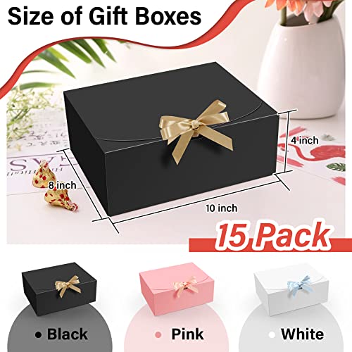 Pekgril 15 Pcs Gift Boxes With Lids, Black 10X8X4 Inch Gift Boxes, Bridesmaid Proposal Box With Ribbon, Kraft Paper Boxes For Wedding, Packaging, Present, Birthday, Christmas, Party #TOP1