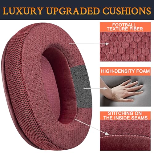 Image of SOULWIT Earpads Replacement for Audio Technica ATH M50X M50XBT M50RD M40X M30X M20X MSR7 SX1 Monitor Headphones, Ear Pads Cushions with Durable Grid Mesh Fabric - Burgundy