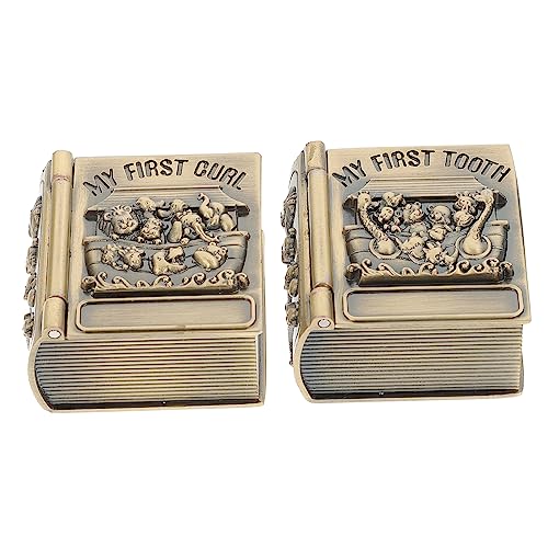 HANABASS 2 Pcs Tooth Storage Box Metal Keepsake Organizer with Flannelette Lining Adorable Curl Holder for Newborns Safe and Durable Boys