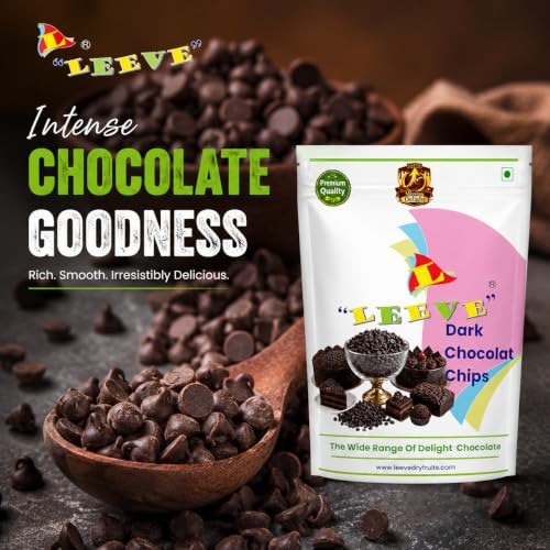 Image of Leeve Dark Chocolate Chips 200g | Chocolate Baking Chips for Cookies, Cakes, Brownies, Muffins, Cupcakes & Dessert Decoration | Rich Chocolate Topping