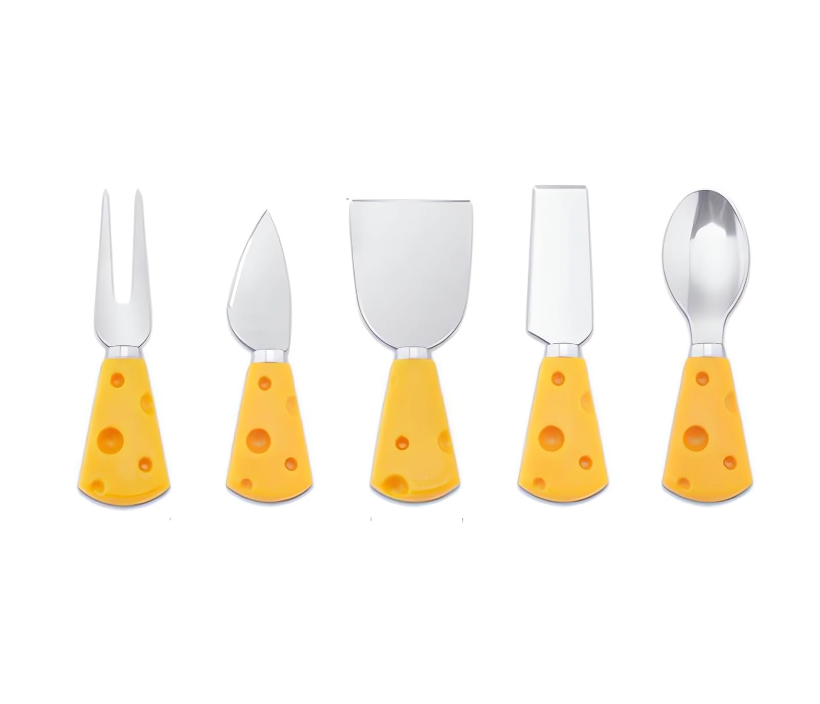 DIKIMO 5-Piece Portable Cheese Knives Set with Storage Box - Stainless Steel Cheese Spoon, Butter Knife, Fork & More - Perfect for Cheese Lovers, Parties, and Gifts (Yellow-5Pcs)