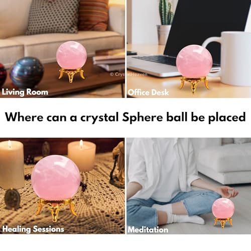 Image of Certified Rose Quartz Crystal Ball for Meditation | Premium Crystal Vastu Items for Home and Feng Shui Items for Good Luck - Pooja Supplies and Spiritual Practices (1.5 inch Inch)