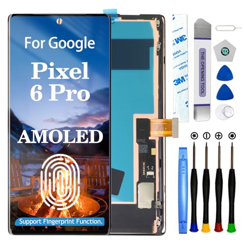 AMOLED for Google Pixel 6 Pro LCD Screen Replacement for Google Pixel 6 Pro LCD Display Touch Screen Display Assembly Repair Kits with Frame G8VOU GLUOG (with Fingerprint Function)