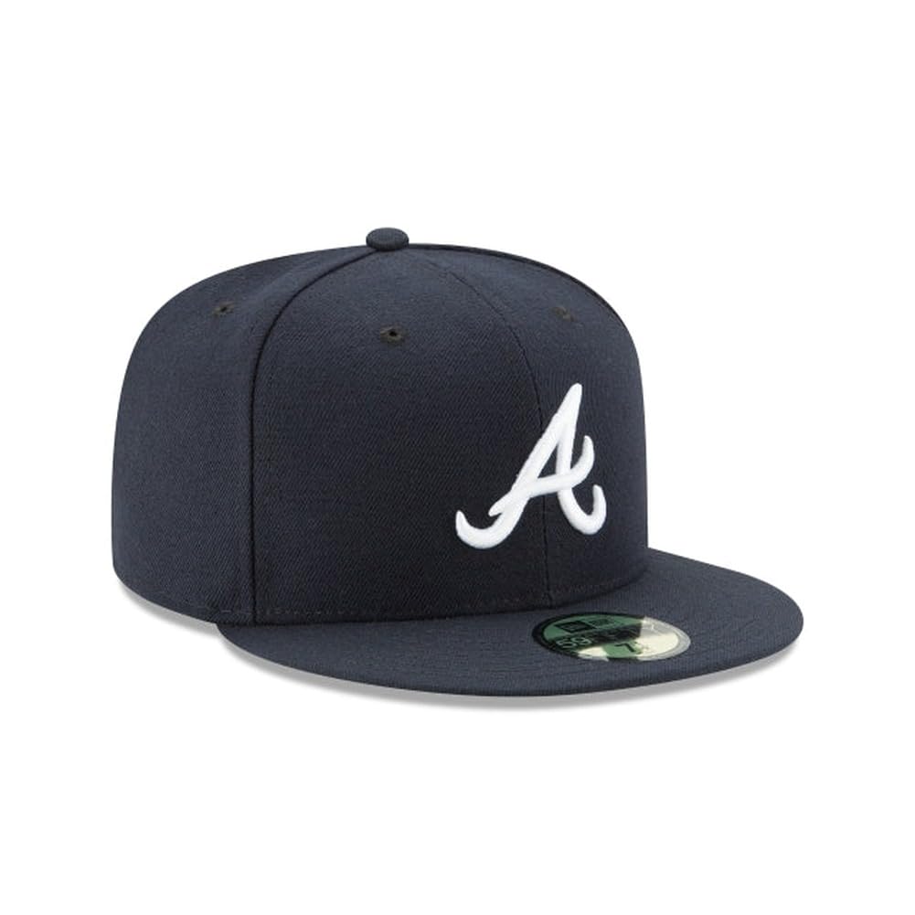 New Era MLB 59FIFTY Baseballkappe, Atlanta Braves, marineblau, Team-Farbe-Logo, authentische Kollektion, auf Feld-Baseballkappe