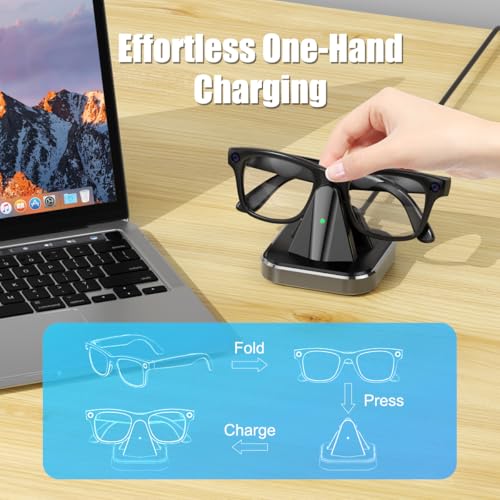 Charging Dock for Ray-Ban Meta Smart Glasses, Portable Charger Stand Compatible with Wayfarer, Headliner, Skyler, HSTN, Travel Charging Station with LED Indicator, Alloy with Weighted Non-Slip Base - image 3
