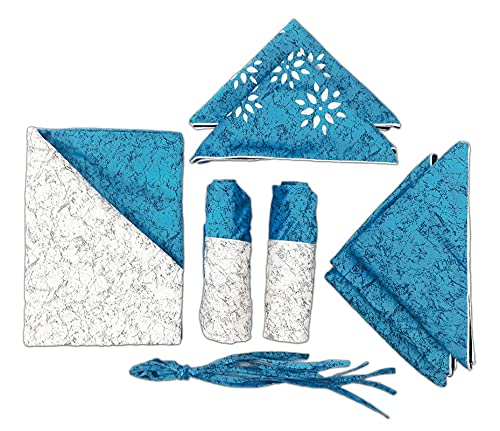 Image of Home Sajja Premium Velvet 1 Diwan Sheet, 2 Bloster with Dori, 5 Cushions Cover, Size- 60 x 90, Colour-Aqua & White
