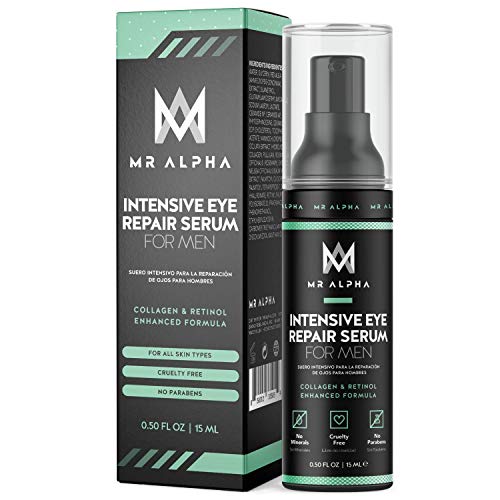 MR ALPHA Intensive Eye Serum with Hyaluronic Acid and Retinol, 15ml - Men's Anti Aging Eye Cream Reduces Under Eye Bags, Puffiness, Dark Circles, Winkles - Hydrating Eye Treatment - Made in USA