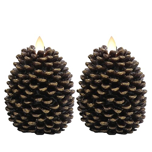 Eldnacele-Pine-Cone-Flameless-Candles-Battery-Operated-with-6-Hour-Timer-Unscented-Real-Wax-Flat-Wick-Flickering-Pinecone-LED-Candles-Christmas-Home-Holiday-Decoration2-Pack-Brown Eldnacele Pine Cone Flameless Candles Battery Operated with 6 Hour Timer Unscented Real Wax Flat Wick Flickering Pinecone LED Candles Christmas Home Holiday Decoration2 Pack Brown