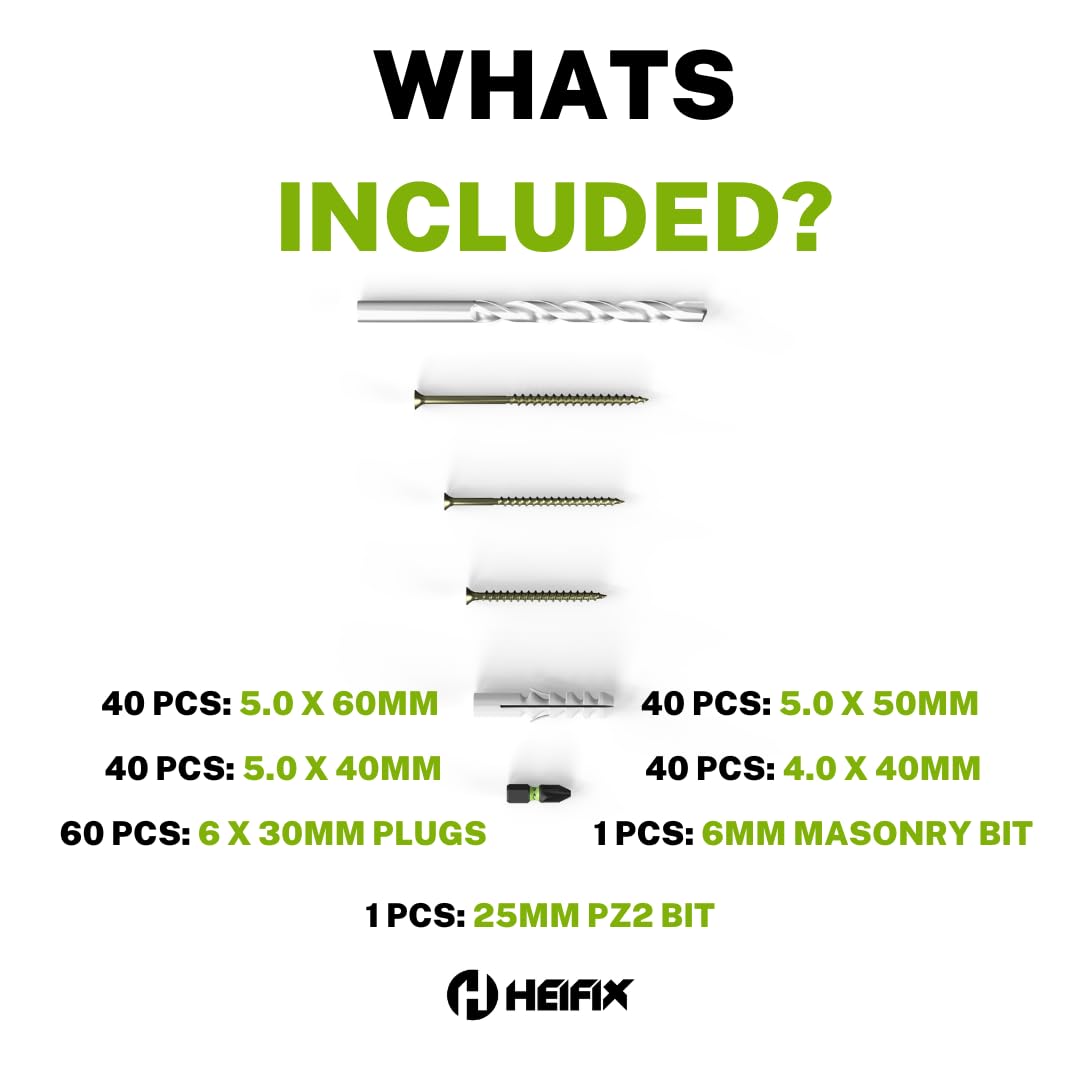 Heifix 320-Piece Wall Plug and Screw Set In Eco Storage Box, FREE 6mm Masonry Drill Bit and PZ2 Bit - Image 2
