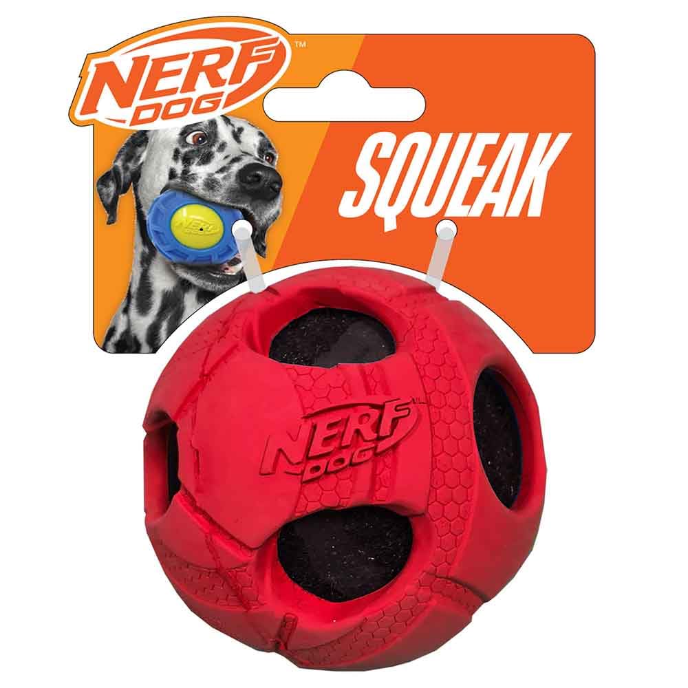 1484 Red Rubber Wrapped Bash Tennis Ball Squeak Toy, Medium