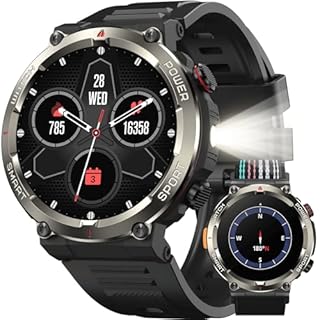Military Smart Watch for Men（Bluetooth Calling）, Fitness Watch with Flashlight,Compass,960mAh Battery,120+ Sports,SpO2 Heart Rate Sleep Monitor,Step Counter,IP68 Waterproof Smartwatch for iOS Android