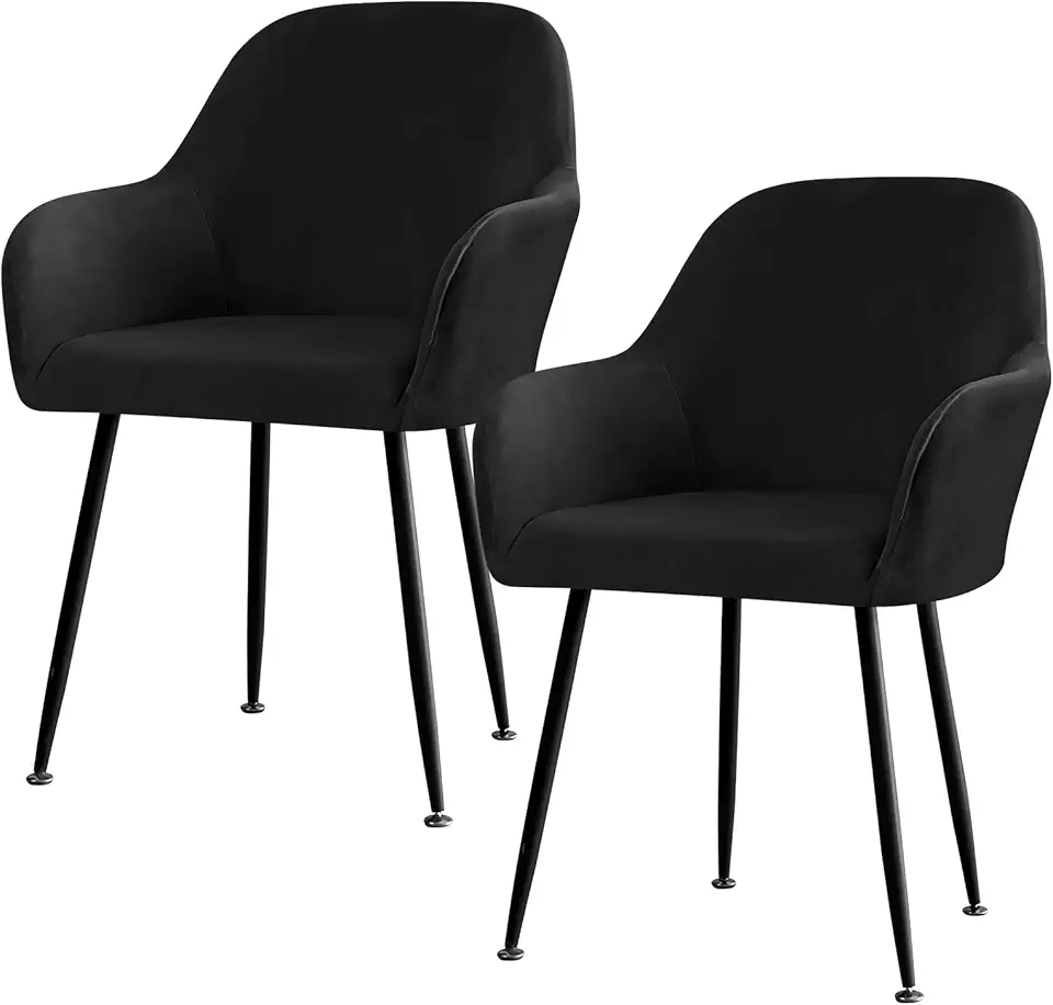 Betylifoy Housses de Chaise de Salle à Manger 2pcs, Scandinave Élastique Avec Accoudoir, Extensible Pour Salon (Noir)