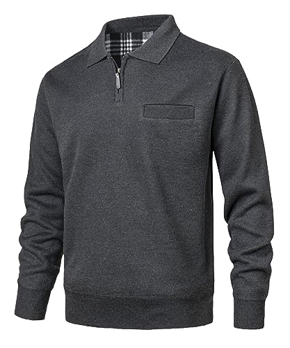 Pull polaire homme manches longues sweat pull col polo zippé chaud