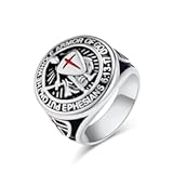 Knights Templar Full Armor of God Ring for Men - Stainless Steel Ephesians 6&colon;13-17 Engraved Red Cross Crusader Jewelry&comma; Christian Spiritual Warfare Gift
