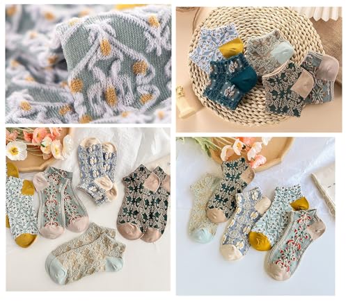 Image of YYaaloa Low Cut Athletic cute Socks with Cute Vintage Embroidered Floral breathable Casual socks for Women Girl