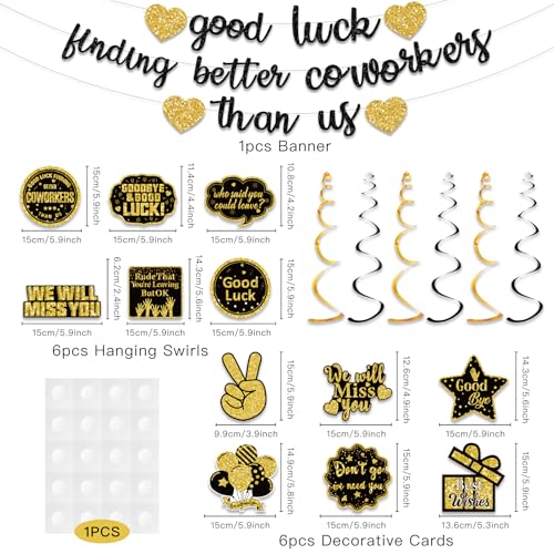 Image of Pre-Strung Good Luck Finding Better Coworkers Than Us Gold Glitter Banner, Going Away Party We Will Miss You Decorations, Great for Goodbye Farewell Job Change Party