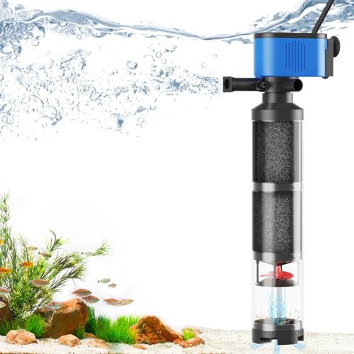 KWRNVO 660GPH Internal Aquarium Filter 60-300 Gallon 35W Submersible Quiet Pump with Wave-Maker Oxygenation & Adjustable Air Flow Fish Tank Filter for Fresh/Saltwaterr Turtle Tanks Small Ponds