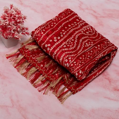 Image of Women's Art Silk Bandhani Print Dupatta with 2.20 Meters | Women's cotton printed dupatta with tassels