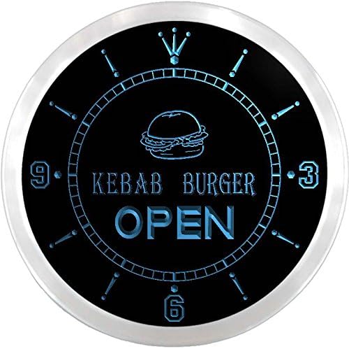 ADVPRO nc0682-b Open Kebab Burger Cafe Fast Food Neon Sign LED Wall Clock