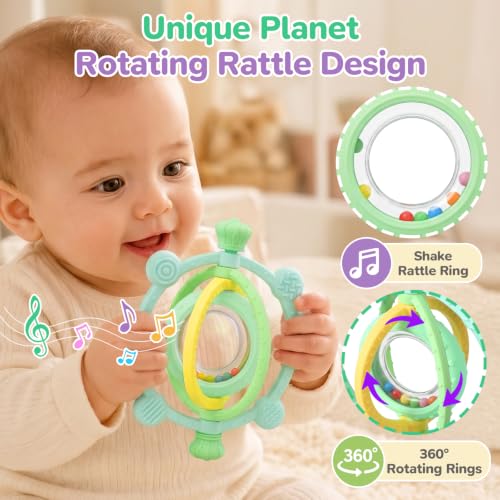 Image of Baby Ring Teething Toys with Rattle for 3 Months+, BPA-Free, Green