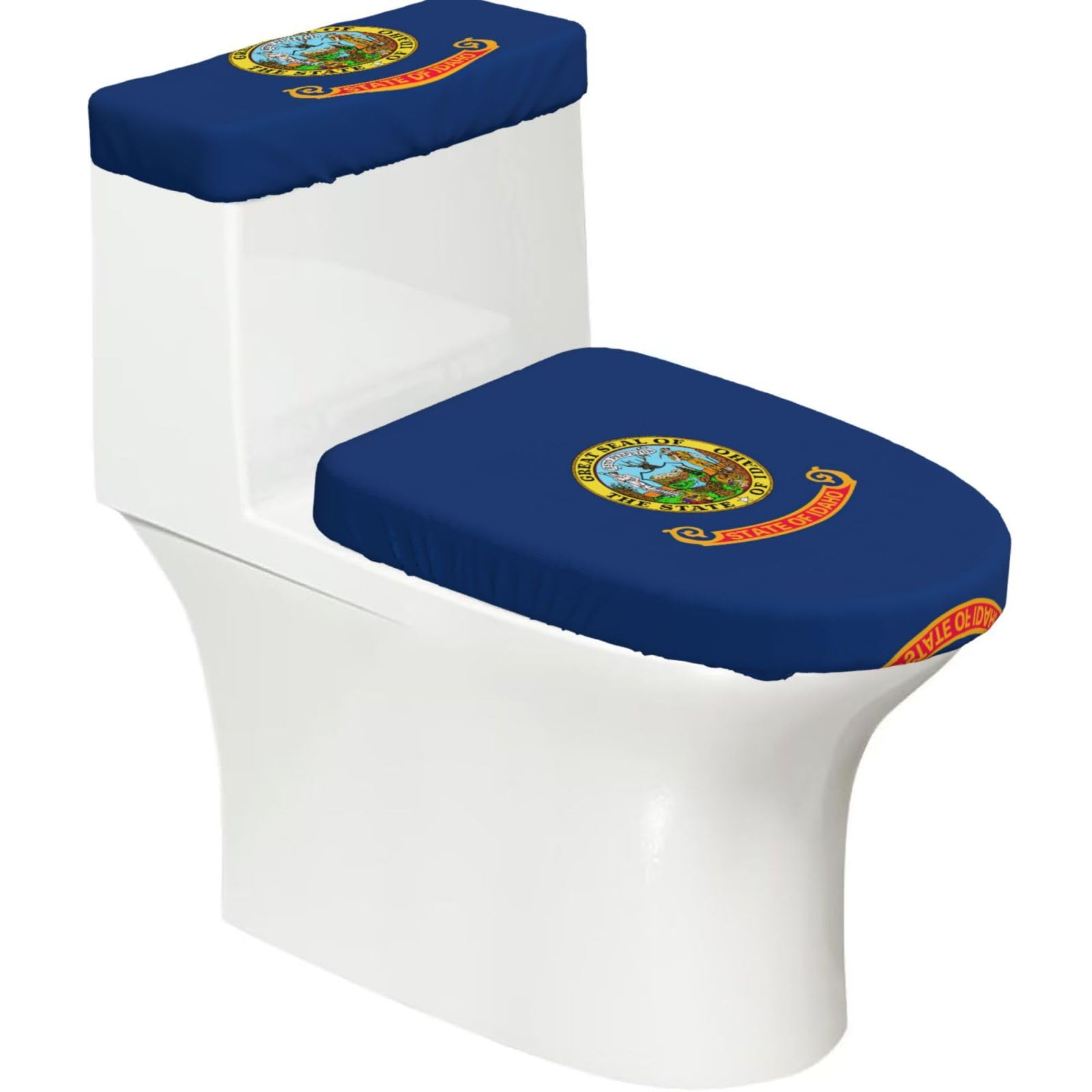 Idaho State Flag Printed Toilet Tank and Lid Cover Set of 2 for Most Bathrooms, Fits Elongated Round Toilets