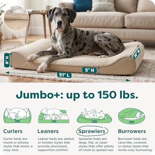 Image of FurHaven Orthopedic Dog Bed for Large Dogs, Luxe Lounger Contour Mattress with Solid Orthopedic Foam Slab for Joint Support, Removable Washable Cover - Jumbo Plus XXL, Plush Suede, Cream