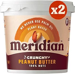 Meridian Crunchy Peanut Butter 1kg Twin Pack (2 x 1kg Tubs) - Vegan, Free From Palm Oil, Made With 100% Nuts